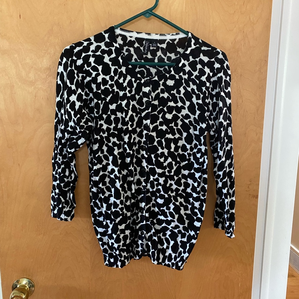 Relativity Black and White Print 3/4 Sleeve Cardigan